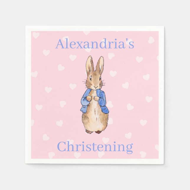 Custom Name Peter the rabbit Christening Napkin (Front)