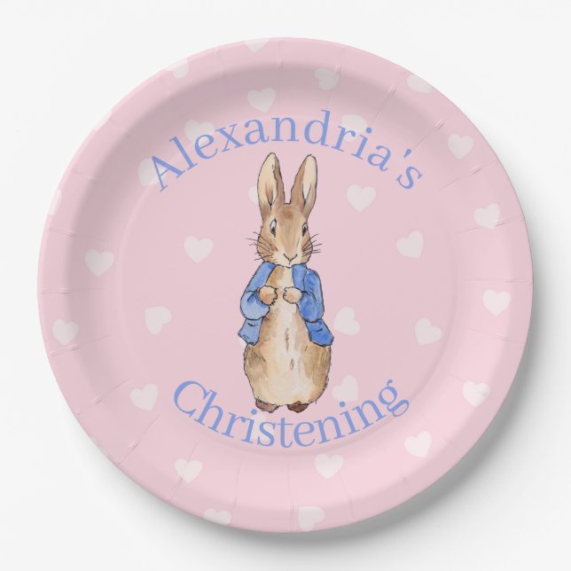 Custom Name Peter the rabbit Christening Paper Plate (Front)