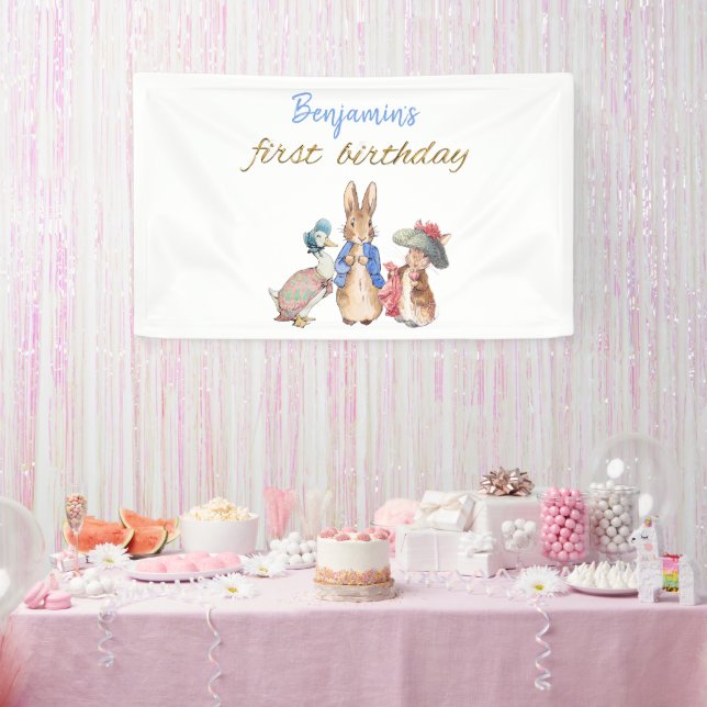 Custom Name Peter the Rabbit First Birthday Banner (Party)