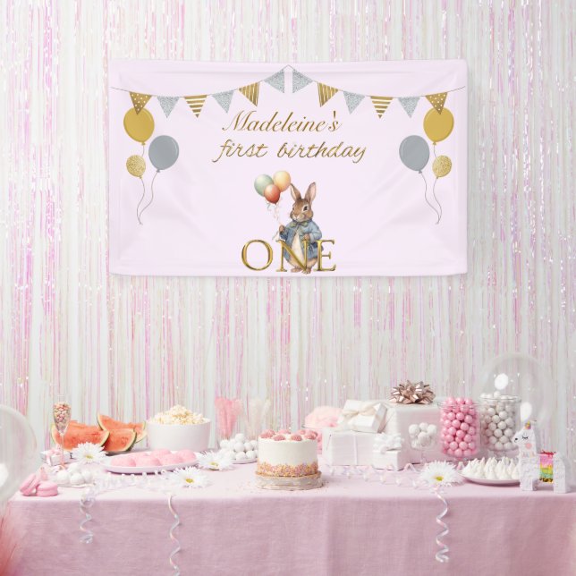 Custom Name Peter the Rabbit First Birthday Banner (Party)