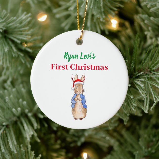 Custom Name Peter the Rabbit First Christmas Ceramic Tree Decoration (Tree)