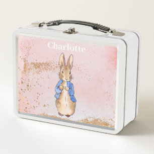 Custom Name Peter the rabbit girly pink glam Metal Lunch Box