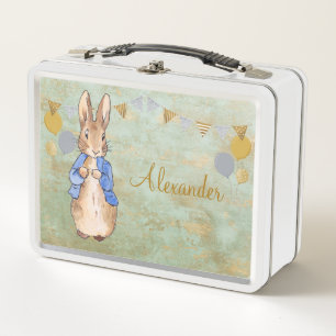 Custom Name Peter the rabbit green and gold Metal Lunch Box