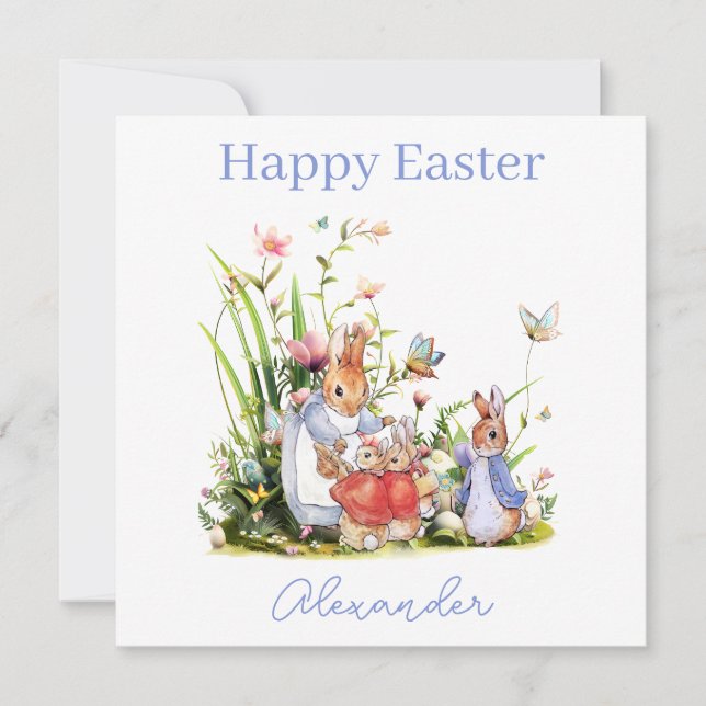 Custom Name Peter the rabbit Happy Easter Holiday Card (Front)