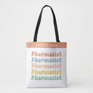 Custom Name Pharmacist Retro Groovy Pharmacy Tote Bag