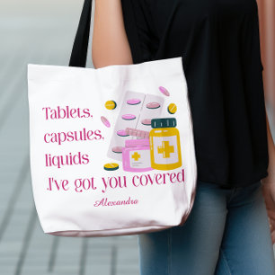 Custom Name Pharmacy Humour Meds Illustration Tote Bag