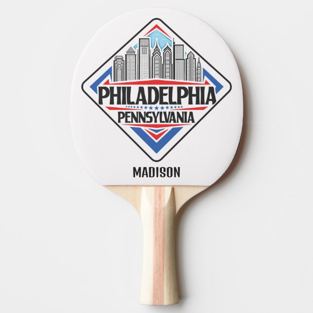 Custom Name Philadelphia Pennsylvania Ping Pong Paddle (Front)