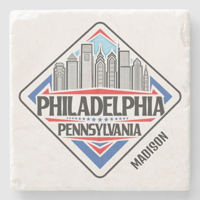 Custom Name Philadelphia Pennsylvania Stone Coaster (Front)
