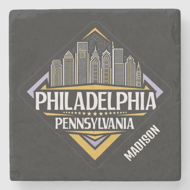 Custom Name Philadelphia Pennsylvania Stone Coaster (Front)