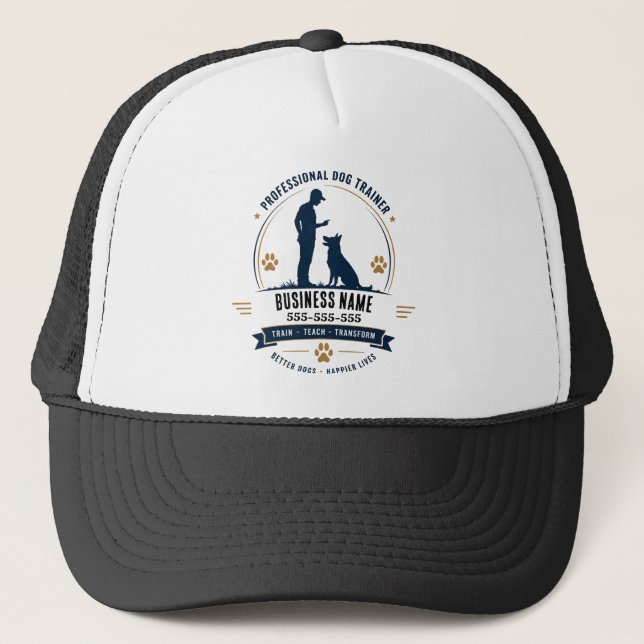 Custom Name & Phone Dog Trainer Trucker Hat (Front)