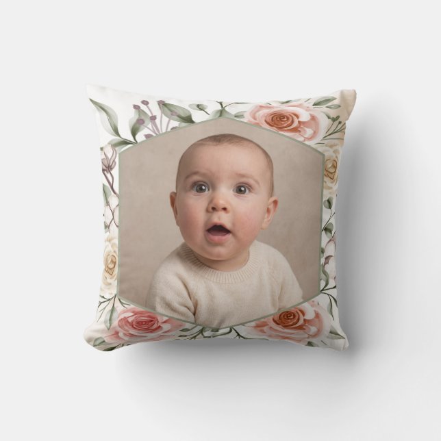 Custom Name Photo Baby Throw Pillow (Front)