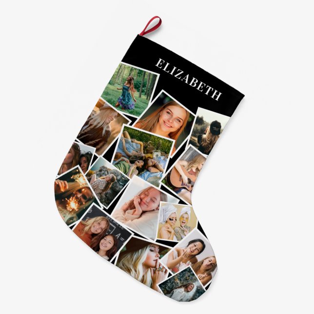 Custom Name Photo Collage Large Christmas Stocking (Front (Hanging))