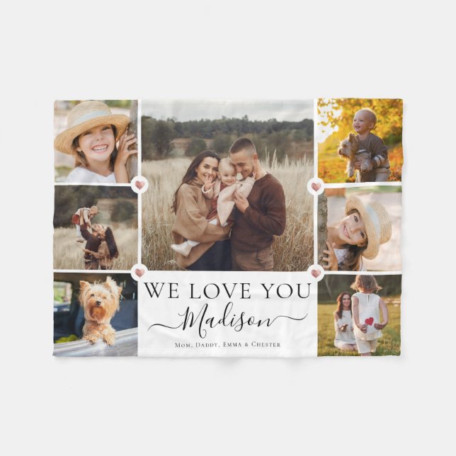 Custom Name Photo Collage Modern We Love You Fleece Blanket (Front (Horizontal))