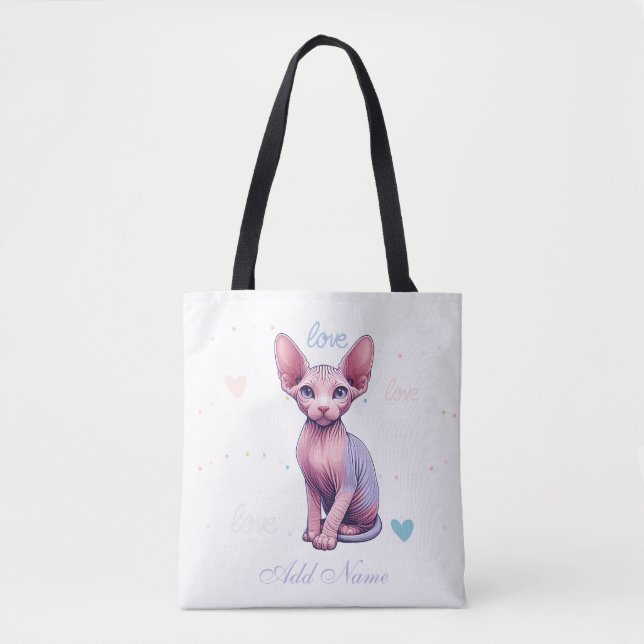 Custom Name Photo Cute Sphynx Cat Personalised Tote Bag (Front)