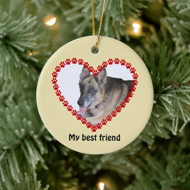 Custom name photo dog paw prints 2-sided ceramic tree decoration (Tree)