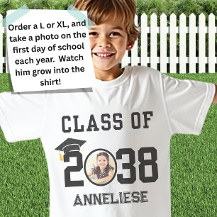 Custom Name, Photo, Handprint Class of 2038  T-Shirt