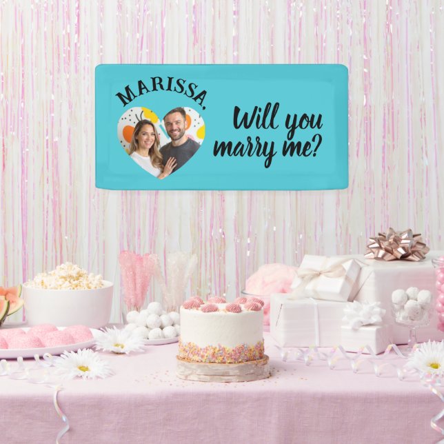 Custom Name Photo Heart Will You Marry Me Banner (Party)