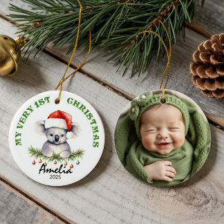 Custom Name & Photo Keepsake with Cute Aus Koala Ceramic Tree Decoration
