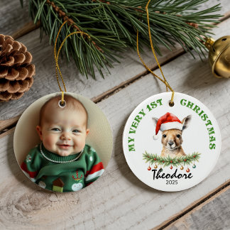 Custom Name & Photo Keepsake with Cute Aus Roo Ceramic Tree Decoration