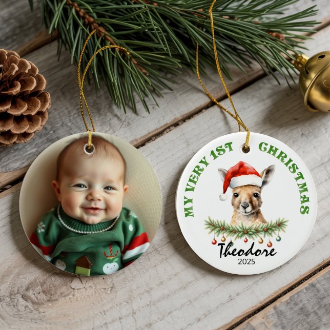 Custom Name & Photo Keepsake with Cute Aus Roo Ceramic Tree Decoration (Creator Uploaded)