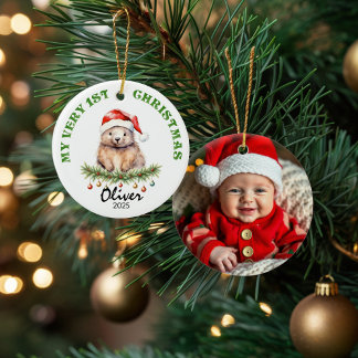 Custom Name & Photo Keepsake with Cute Aus Wombat Ceramic Tree Decoration