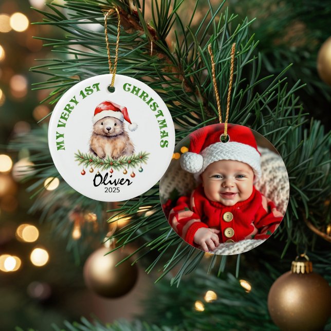 Custom Name & Photo Keepsake with Cute Aus Wombat Ceramic Tree Decoration (Creator Uploaded)