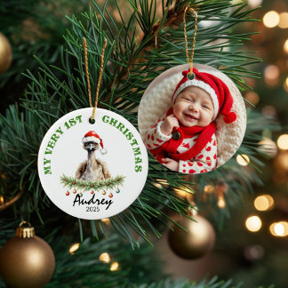Custom Name & Photo Keepsake with Cute Aussie Emu Ceramic Tree Decoration