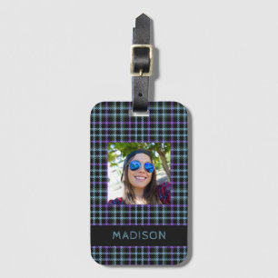 Custom Name & Photo Plaid / Tartan Pattern Luggage Tag