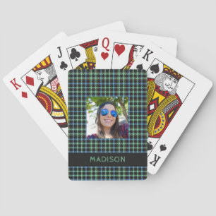 Custom Name & Photo Plaid / Tartan Pattern Playing Cards