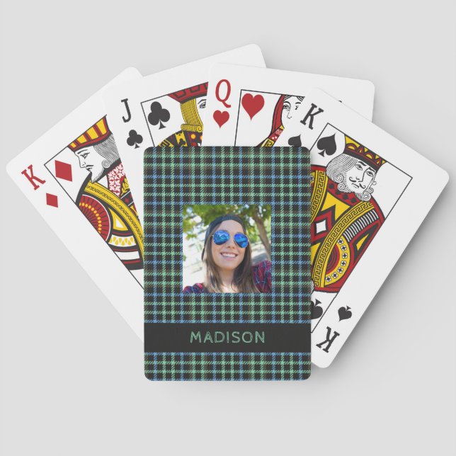 Custom Name & Photo Plaid / Tartan Pattern Playing Cards (Back)