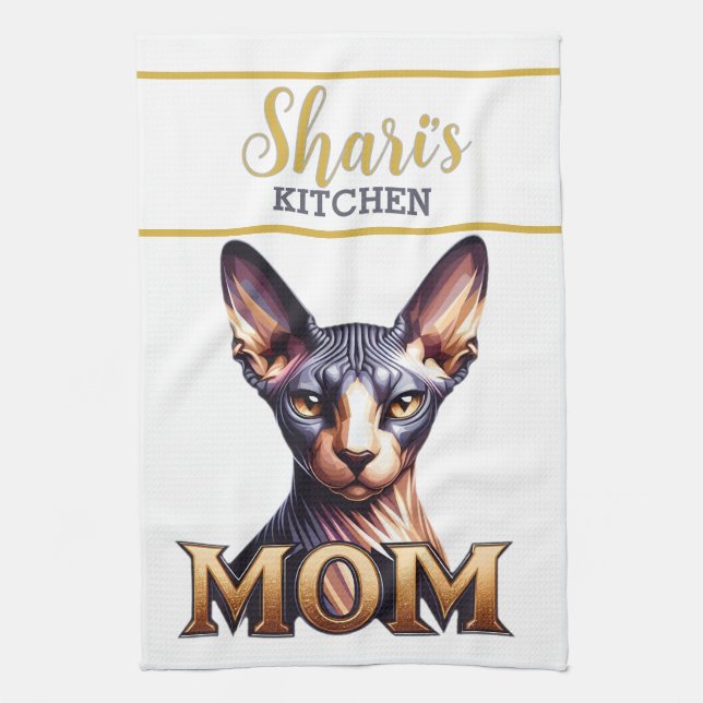 Custom Name Photo Sphynx Cat Mum Personalised Tea Towel (Vertical)