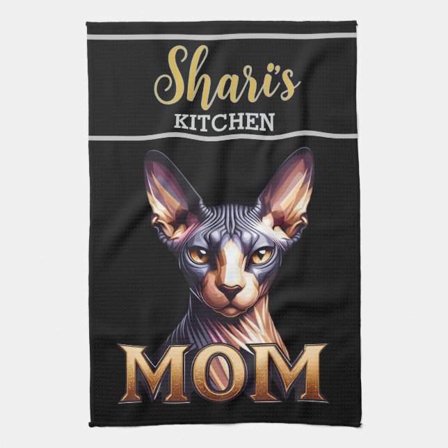 Custom Name Photo Sphynx Cat Mum Personalised  Tea Towel (Vertical)