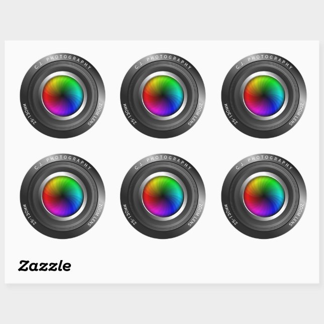 Custom Name Photographer Colour Wheel Camera Lens Classic Round Sticker (Sheet)