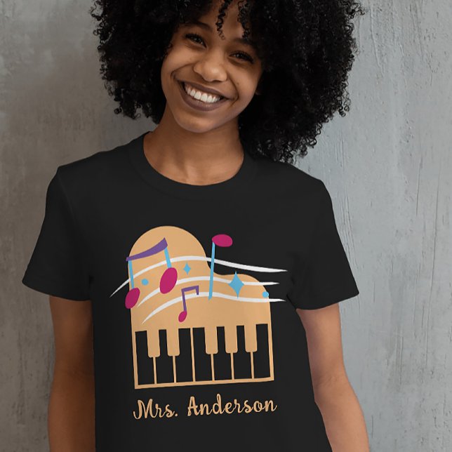 Custom Name Piano Music Teacher Black T-Shirt (Custom Name Piano Music Teacher Black T-Shirt)