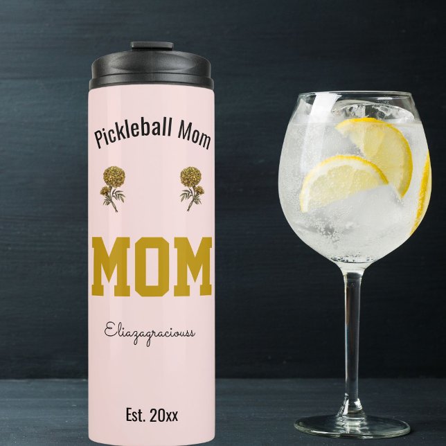 Custom Name Pickleball Mom Modern Sports Gift Pink Thermal Tumbler (Creator Uploaded)
