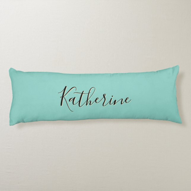 Custom Name Pillow Turquoise Yellow Black Stripes  (Back)