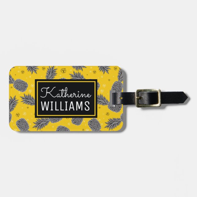 Custom Name Pineapples On Gold Luggage Tag (Front Horizontal)
