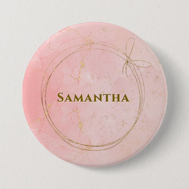 Custom Name Pink and Gold  7.5 Cm Round Badge (Front)