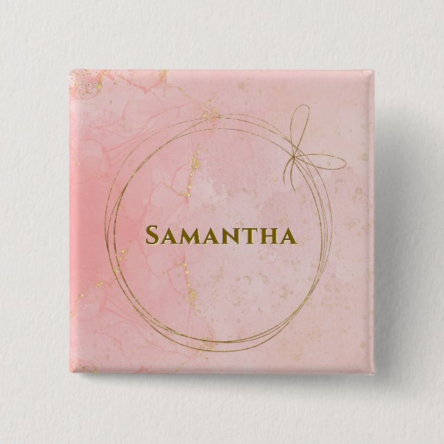 Custom Name Pink and Gold Square 15 Cm Square Badge (Front)