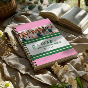 Custom Name Pink and Green golf lover photo Notebook