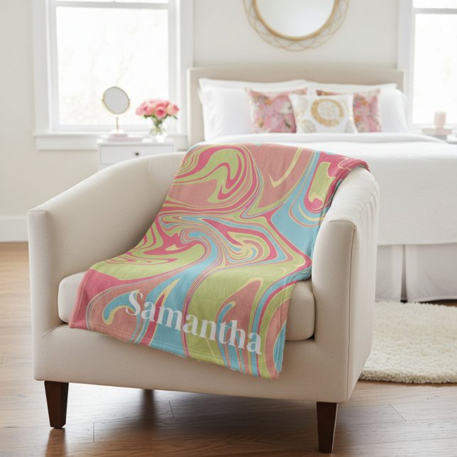 Custom Name Pink and Green Marble Fleece Blanket (Creator Uploaded)