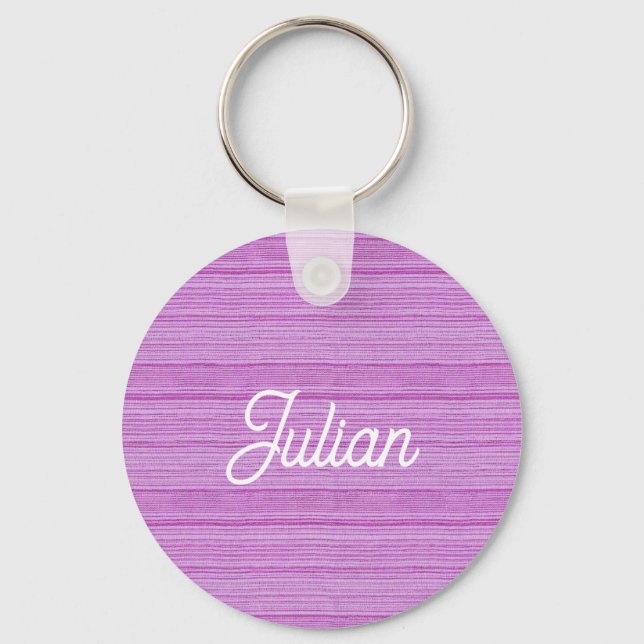 Custom name pink and white stripes key ring (Front)