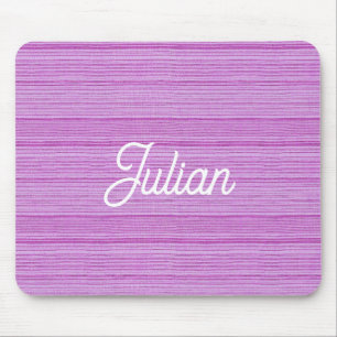 Custom name pink and white stripes mouse mat