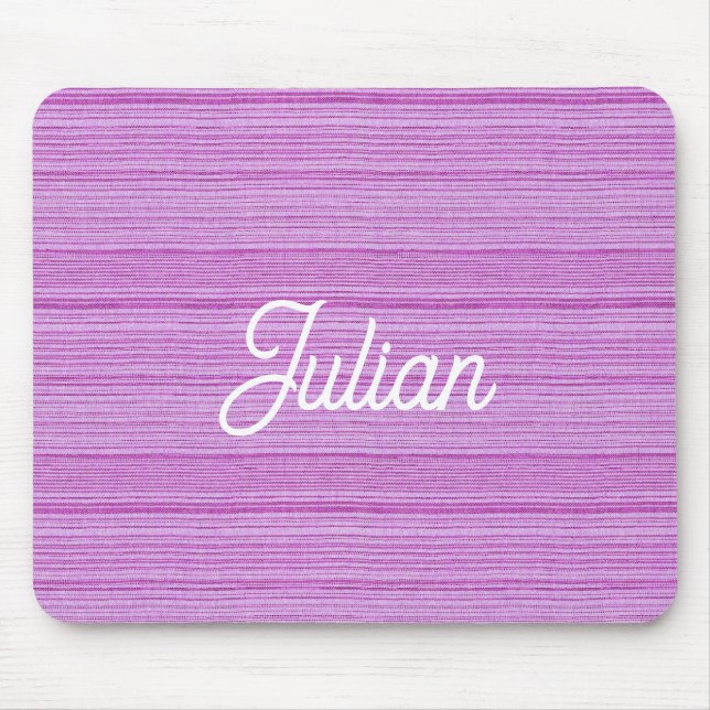 Custom name pink and white stripes mouse mat (Front)