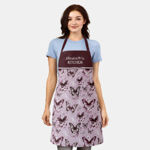 Custom Name Pink Butterfly Pattern Apron