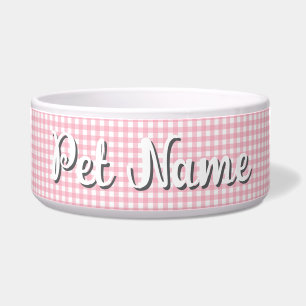 Custom Name Pink Chequerboard Pet Bowl