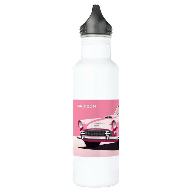 Custom Name Pink Classic Car 710 Ml Water Bottle (Left)