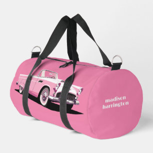 Custom Name Pink Classic Car Duffle Bag