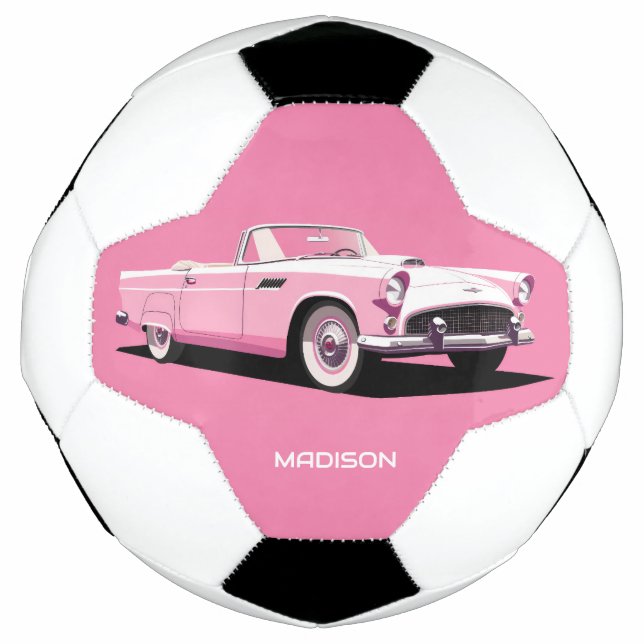 Custom Name Pink Classic Car Football (Front)