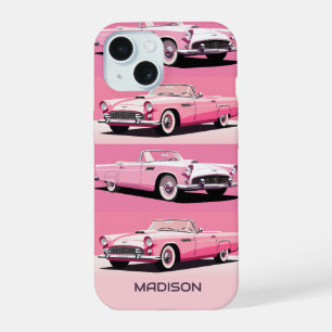 Custom Name Pink Classic Car iPhone 15 Case